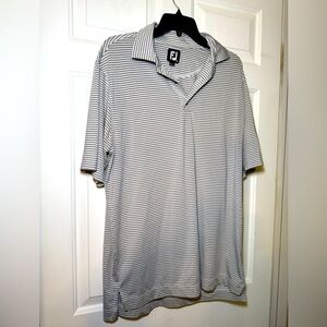 Footjoy FJ Mens Golf Polo Shirt Medium Gray & White Stripes Colllar Performance